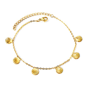 6 Shell Accessory Anklets 20+5cm Gold Steel