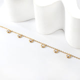 6 round white half pearls & blue turquoise anklet 20+5cm steel color gold color