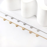 6 round white half pearls & blue turquoise anklet 20+5cm steel color gold color