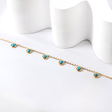 6 round white half pearls & blue turquoise anklet 20+5cm steel color gold color