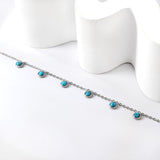 6 round white half pearls & blue turquoise anklet 20+5cm steel color gold color