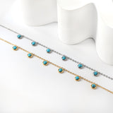 6 round white half pearls & blue turquoise anklet 20+5cm steel color gold color