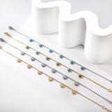 6 round white half pearls & blue turquoise anklet 20+5cm steel color gold color