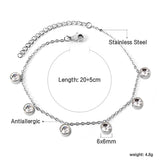 6 white & rose diamonds anklet 20+5cm steel color gold color