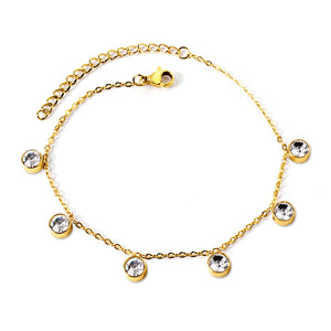 6 white & rose diamonds anklet 20+5cm steel color gold color