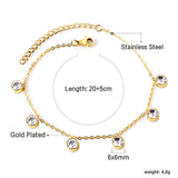 6 white & rose diamonds anklet 20+5cm steel color gold color