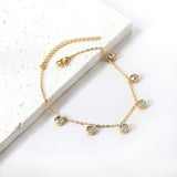 6 white & rose diamonds anklet 20+5cm steel color gold color