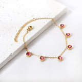 6 white & rose diamonds anklet 20+5cm steel color gold color