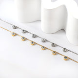 6 white & rose diamonds anklet 20+5cm steel color gold color