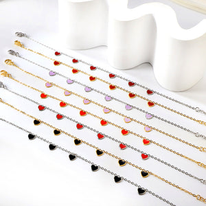 6 Black Drip & Red Drip & Purple Drip & Crimson Drip Heart Accessory Anklet 20+5cm Steel Color Gold Color