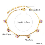 6 Purple & Blue Butterfly Butterfly Anklet 20+5cm Steel Gold