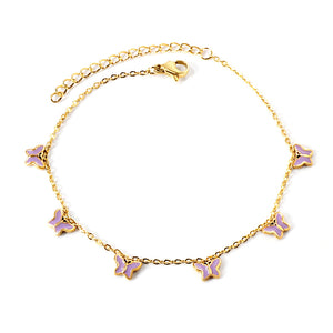 6 Purple & Blue Butterfly Butterfly Anklet 20+5cm Steel Gold