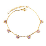 6 Purple & Blue Butterfly Butterfly Anklet 20+5cm Steel Gold