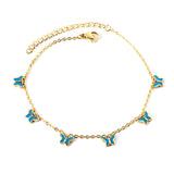 6 Purple & Blue Butterfly Butterfly Anklet 20+5cm Steel Gold