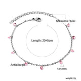 9 white & purple & pink & mixed diamonds anklet 20+5cm steel color gold color