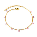 9 white & purple & pink & mixed diamonds anklet 20+5cm steel color gold color