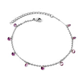 9 white & purple & pink & mixed diamonds anklet 20+5cm steel color gold color