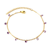 9 white & purple & pink & mixed diamonds anklet 20+5cm steel color gold color