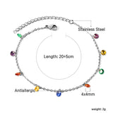 9 white & purple & pink & mixed diamonds anklet 20+5cm steel color gold color