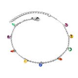 9 white & purple & pink & mixed diamonds anklet 20+5cm steel color gold color