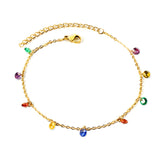 9 white & purple & pink & mixed diamonds anklet 20+5cm steel color gold color