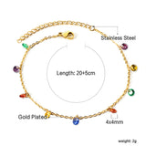 9 white & purple & pink & mixed diamonds anklet 20+5cm steel color gold color