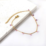 9 white & purple & pink & mixed diamonds anklet 20+5cm steel color gold color