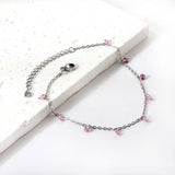 9 white & purple & pink & mixed diamonds anklet 20+5cm steel color gold color