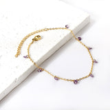 9 white & purple & pink & mixed diamonds anklet 20+5cm steel color gold color