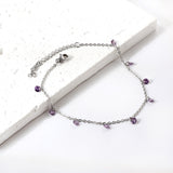 9 white & purple & pink & mixed diamonds anklet 20+5cm steel color gold color