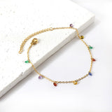 9 white & purple & pink & mixed diamonds anklet 20+5cm steel color gold color