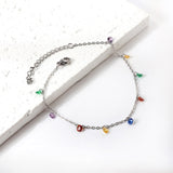 9 white & purple & pink & mixed diamonds anklet 20+5cm steel color gold color