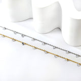 9 white & purple & pink & mixed diamonds anklet 20+5cm steel color gold color