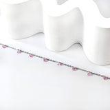 9 white & purple & pink & mixed diamonds anklet 20+5cm steel color gold color