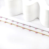 9 white & purple & pink & mixed diamonds anklet 20+5cm steel color gold color