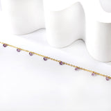 9 white & purple & pink & mixed diamonds anklet 20+5cm steel color gold color