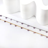 9 white & purple & pink & mixed diamonds anklet 20+5cm steel color gold color