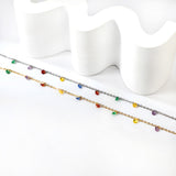 9 white & purple & pink & mixed diamonds anklet 20+5cm steel color gold color