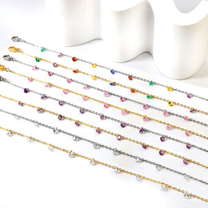 9 white & purple & pink & mixed diamonds anklet 20+5cm steel color gold color