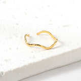 Stainless Steel 18K Gold Irregular Whacked Wave Open End Ring