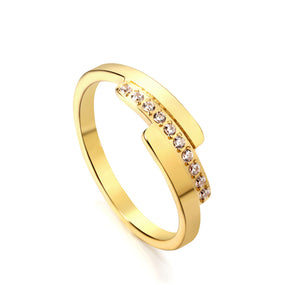 Fashion new step ladder set diamond ring flash zirconium stainless steel 18K gold index finger ring niche personality