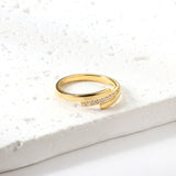 Fashion new step ladder set diamond ring flash zirconium stainless steel 18K gold index finger ring niche personality