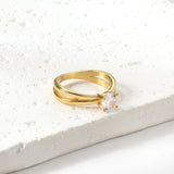 Steel/Gold Round Diamond Design Ring