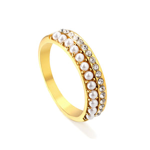 PVD plating 18K gold micro-set pearl ring female open index finger ring