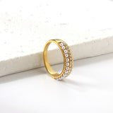 PVD plating 18K gold micro-set pearl ring female open index finger ring