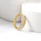 PVD plating 18K gold micro-set pearl ring female open index finger ring