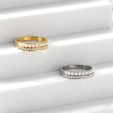 PVD plating 18K gold micro-set pearl ring female open index finger ring