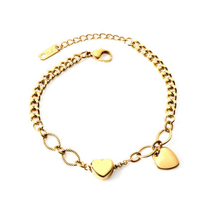 Bracelet accessoire double coeur 18+4cm or