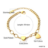 Bracelet accessoire double coeur 18+4cm or