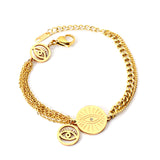 2 hollow eyes + round eye accessories with white diamond double bracelet 18+5cm gold